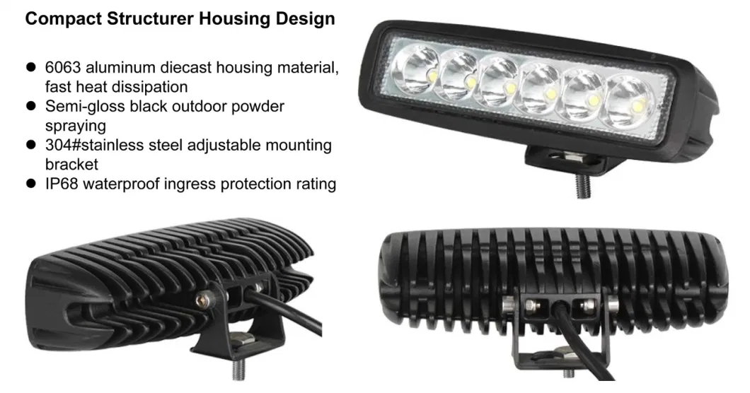 Slim Low Cost Oblong 6" 18W Flood/Spot LED Work Light for Boat Marine Ship Watercraft